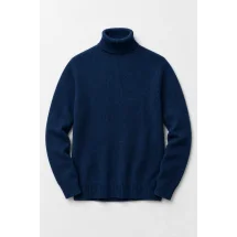 Pull col roulé bleu indigo — packshot ensemble