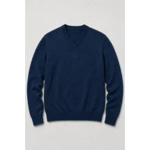 Pull col V bleu indigo — packshot ensemble