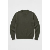 Pull col V vert olive — packshot ensemble
