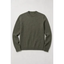 Pull col rond vert olive — packshot ensemble
