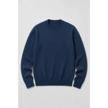 Pull col rond bleu indigo — packshot ensemble