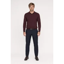 Pull polo manche longue bordeaux — porté face — sur mesure — Costume Privé Paris