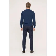 Pull polo manche longue bleu indigo — vue de dos porté