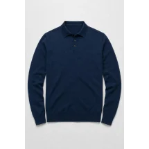Pull polo manche longue bleu indigo — packshot ensemble