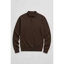 Pull polo manche longue marron — packshot ensemble