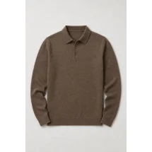 Pull polo manche longue brun — packshot ensemble