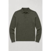 Pull polo manche longue vert olive — packshot ensemble