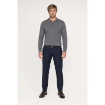 Pull polo manche longue gris — porté face — sur mesure — Costume Privé Paris
