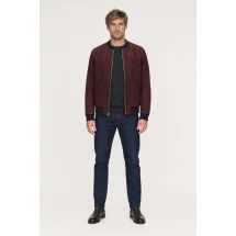 Blouson Suede bordeaux MA1 Steve — porté face — sur mesure — Costume Privé Paris