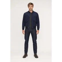 Blouson Nubuck bleu A1 Cary — porté face — sur mesure — Costume Privé Paris