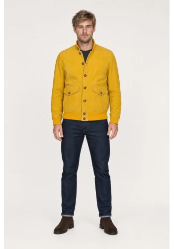 Blouson Nubuck jaune A1 Cary — porté face — sur mesure — Costume Privé Paris