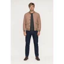 Blouson Nubuck beige A1 Cary — porté face — sur mesure — Costume Privé Paris