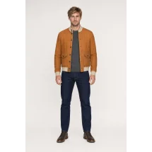 Blouson Nubuck camel A1 Cary — porté face — sur mesure — Costume Privé Paris