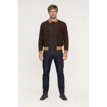 Blouson Nubuck marron A1 Cary — porté face — sur mesure — Costume Privé Paris