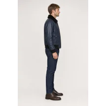 Blouson Cuir bleu nuit G1 Paul — vue profil porté