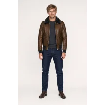 Blouson Cuir Marron Glacé G1 Paul — porté face — sur mesure — Costume Privé Paris