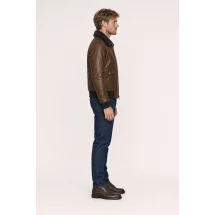 Blouson Cuir Marron Glacé G1 Paul — vue profil porté