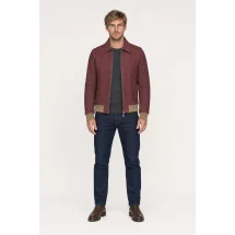 Blouson Nubuck bordeaux clair A2 John — porté face — sur mesure — Costume Privé Paris