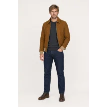 Blouson Nubuck marron moyen A2 John — porté veste partiellement ouverte