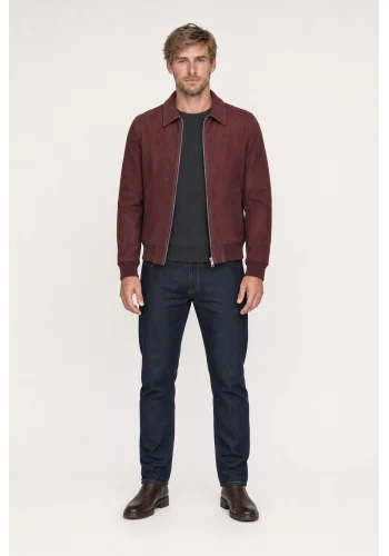 Blouson Nubuck bordeaux A2 John — porté face — sur mesure — Costume Privé Paris