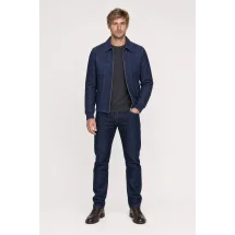 Blouson Nubuck bleu nuit A2 John — porté veste partiellement ouverte