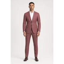 Costume mariage rouge clair champêtre — porté face — sur mesure — Costume Privé Paris