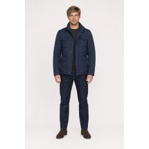 Parka matelassée bleu marine — porté face — sur mesure — Costume Privé Paris