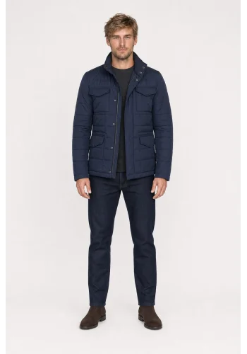 Parka matelassée bleu marine — porté face — sur mesure — Costume Privé Paris