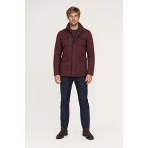 Parka matelassée bordeaux — porté face — sur mesure — Costume Privé Paris