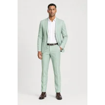 Costume mariage vert menthol — porté décontracté veste ouverte