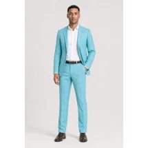 Costume mariage bleu turquoise — porté décontracté veste ouverte