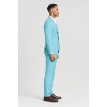 Costume mariage bleu turquoise — vue profil porté