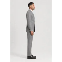 veste croisée été gris rayures — vue profil porté