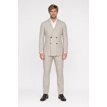 veste croisée été beige rayures marron — porté face — sur mesure — Costume Privé Paris