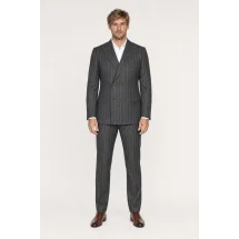 veste croisée gris rayures gris pour homme — porté face — sur mesure — Costume Privé Paris