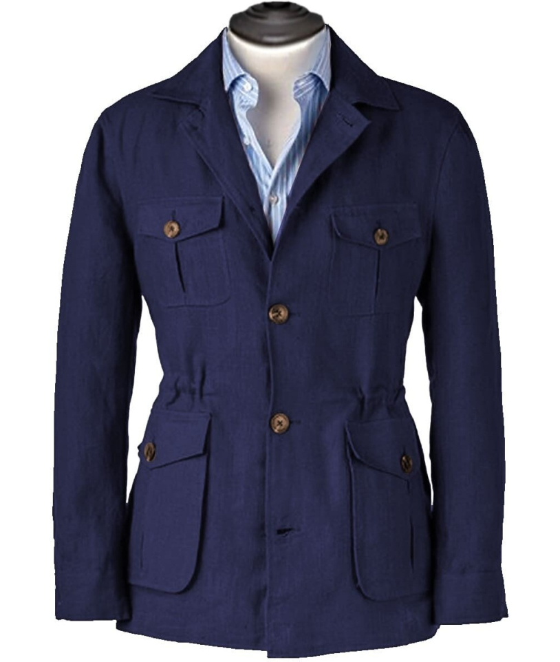 Veste saharienne lin bleu marine