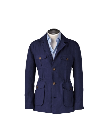 Veste saharienne lin bleu marine | Costume Privé Paris