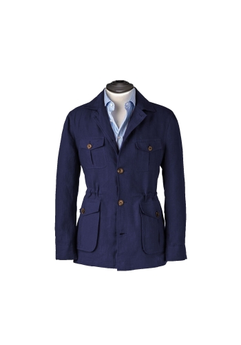 Veste saharienne lin bleu marine