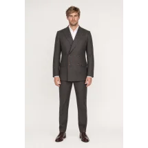 veste croisée gris rayures rouge — porté face — sur mesure — Costume Privé Paris