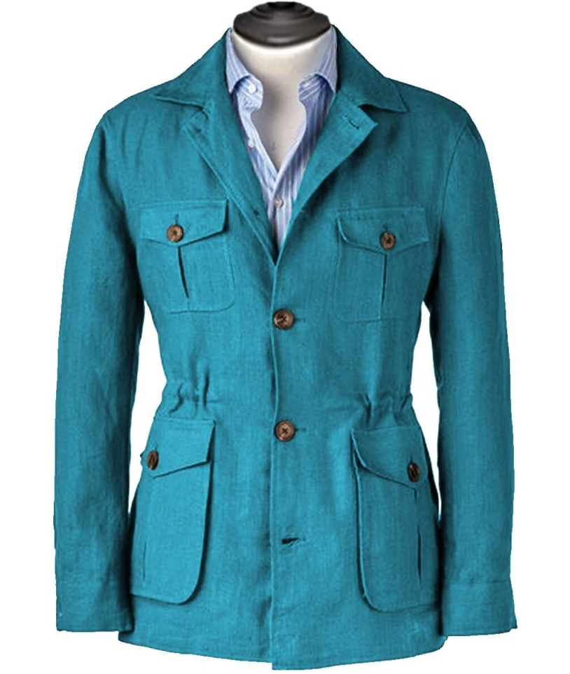 Veste saharienne lin bleu turquoise
