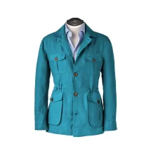 Veste saharienne lin bleu turquoise | Costume Privé Paris