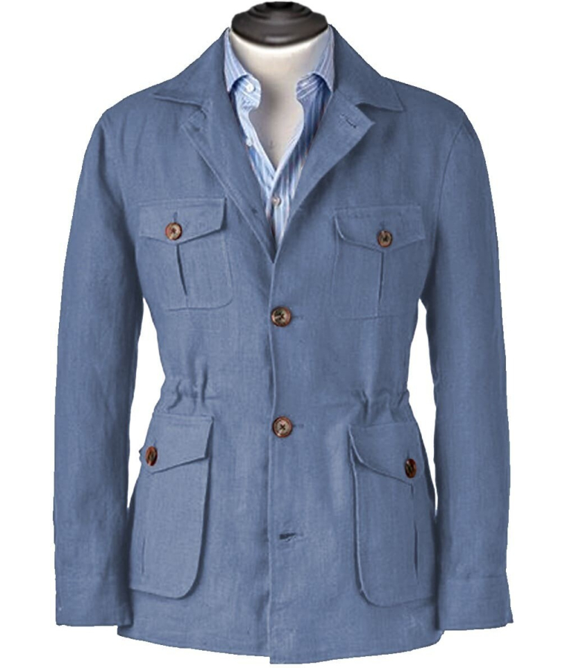 Veste saharienne lin bleu denim