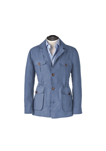 Veste saharienne lin bleu denim