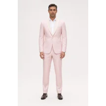 Smoking rose col châle — porté face — sur mesure — Costume Privé Paris