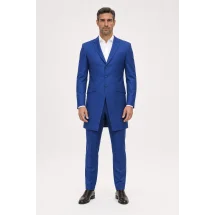 Redingote bleu roi — porté face — sur mesure — Costume Privé Paris