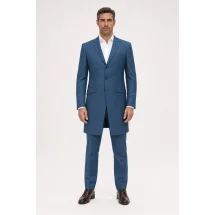 Redingote bleu indigo — porté face — sur mesure — Costume Privé Paris