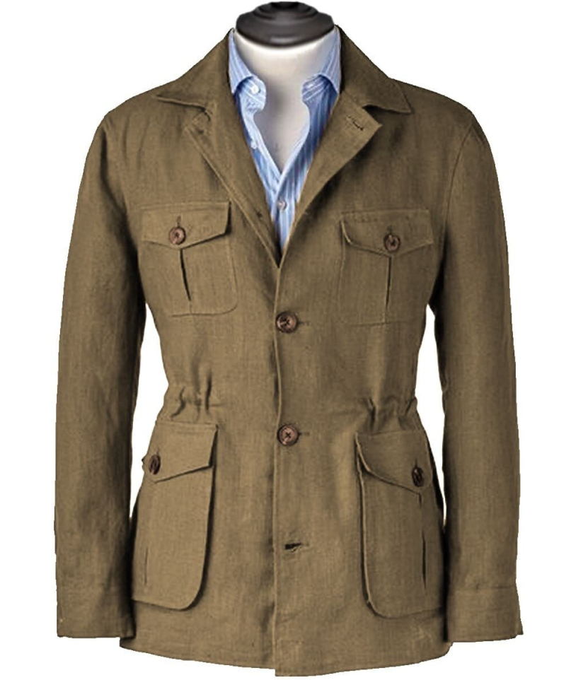 Veste saharienne lin vert kaki