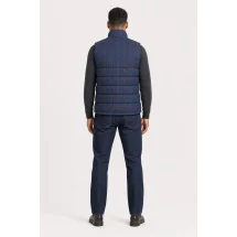 Doudoune bleu carreaux orange — vue de dos porté