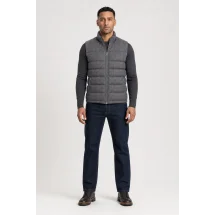 Doudoune grise carreaux marron — porté face — sur mesure — Costume Privé Paris