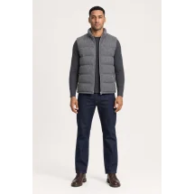 Doudoune Flanelle grise — porté face — sur mesure — Costume Privé Paris